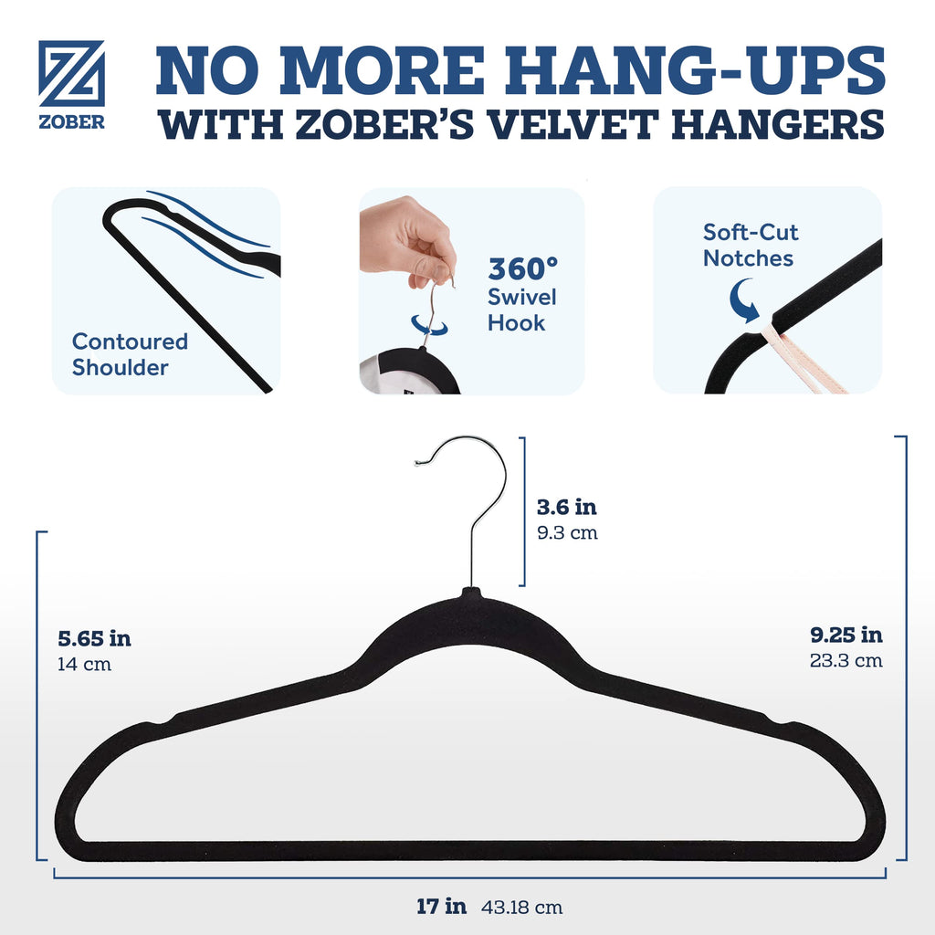 Black Velvet Hangers 50 Pack, Slim Non Slip Clothes Hangers