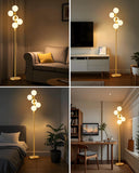 Dimmable Globe Floor Lamp Mid Century Modern Floor Lamp with 5Pcs 3000K Bulbs Included Brightness Adjustable Gold