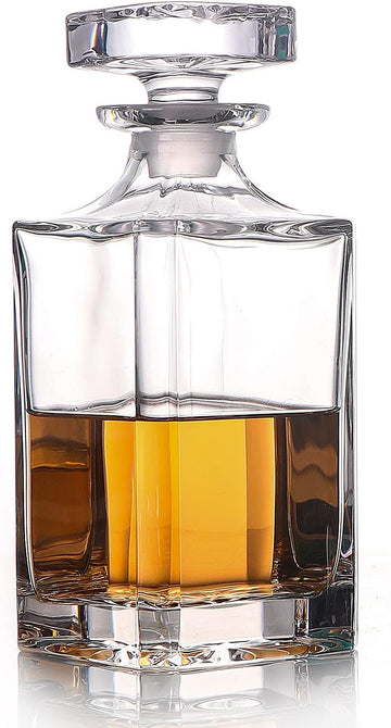 Glass Decanter with Airtight Geometric Stopper - Whiskey Decanter for Wine, Bourbon, Brandy, Liquor, Juice, Water