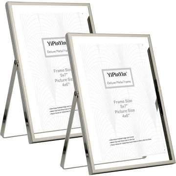 Silver 5x7'' Floating Frame Set of 2, For Photo Sizes ( 3.5x5'', 4x 6''), Silver Plated Metal Frames 5x7'' for