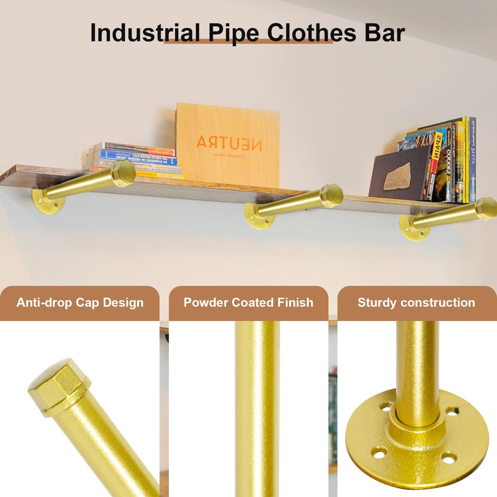 12 Inch Industrial Pipe Clothes Bars, Heavy Duty Wall Mounted Clothes Rack for Hanging Clothes, Closet & Laundry Room