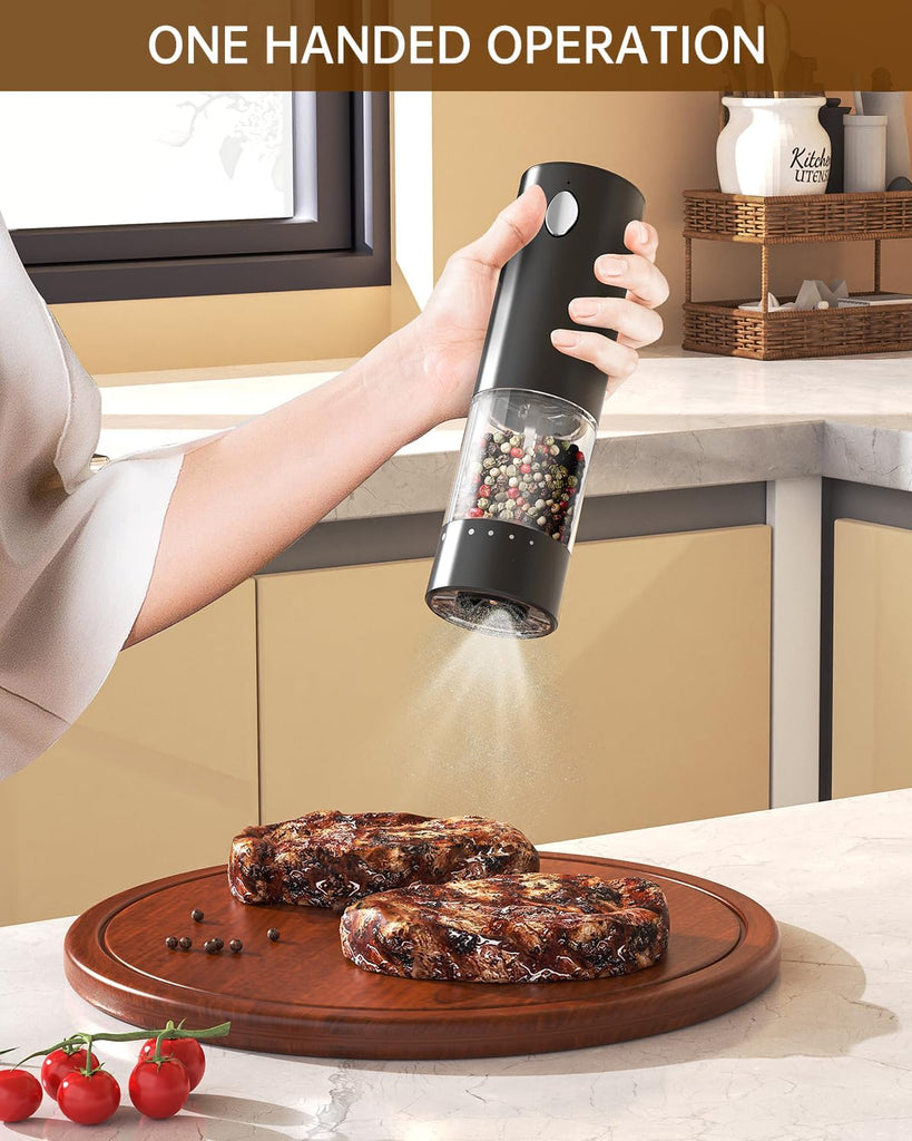 Electric Salt and Pepper Grinder Set Rechargeable Salt and Pepper Mills with 6-Level External Adjustable Coarseness - Set of 2