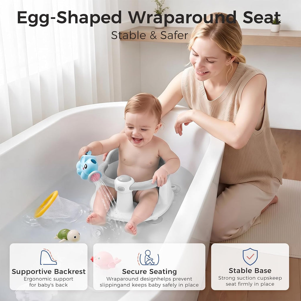 Bath Seat for Babies 6 Months & Up, Temperature Alert Baby Bathtub Seat for Babies Sitting Up, Non-Slip Toddler Bath