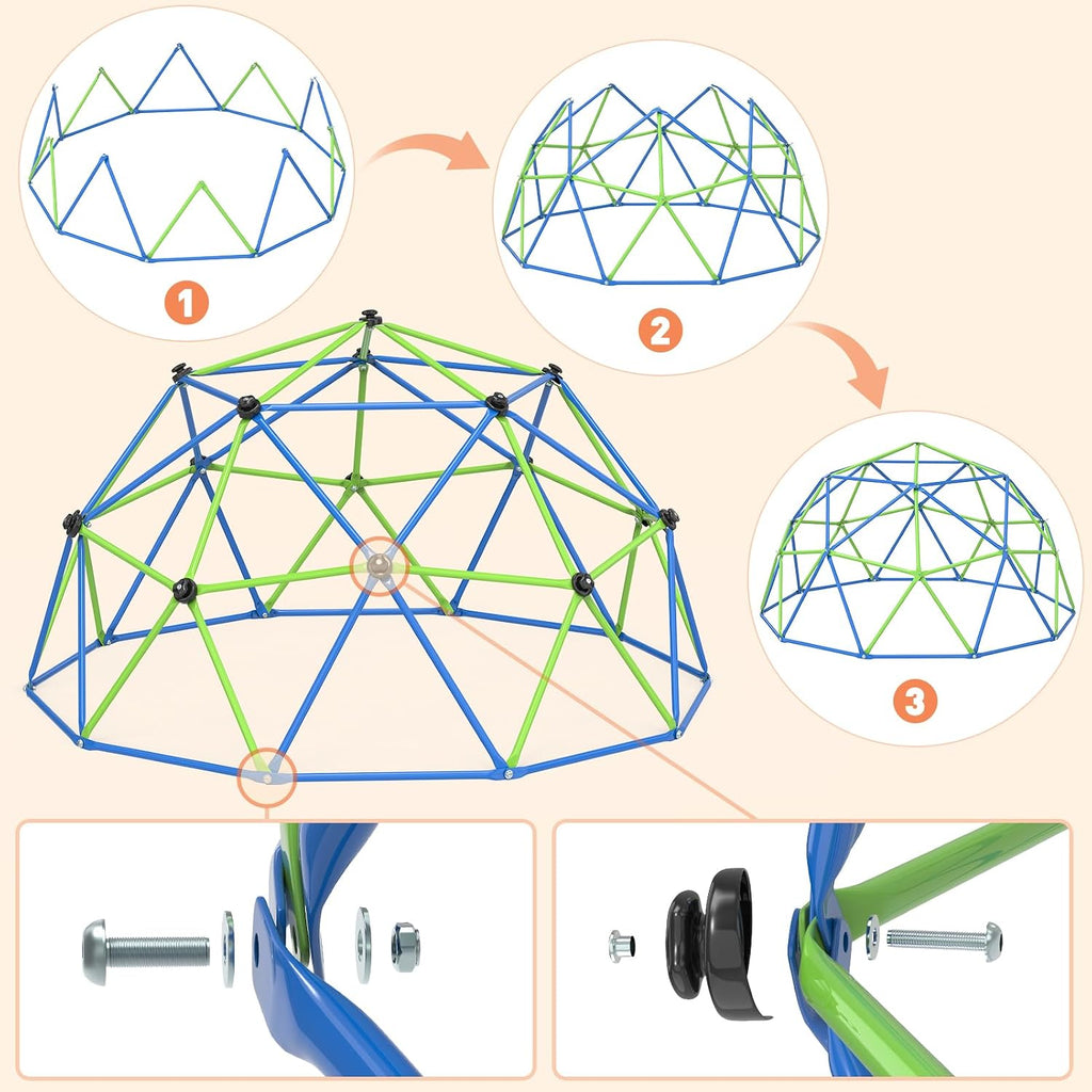 Climbing Dome for Kids, 10FT Geometric Dome Climber, Frog Grips | Spacious 10FT geometric frame with colorful frog