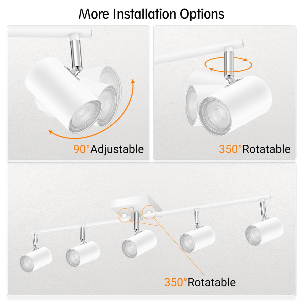 Track Lighting Fixtures Ceiling, 5 Light White Track Light with Rotatable Light Heads, Modern Track Lighting Fixtures