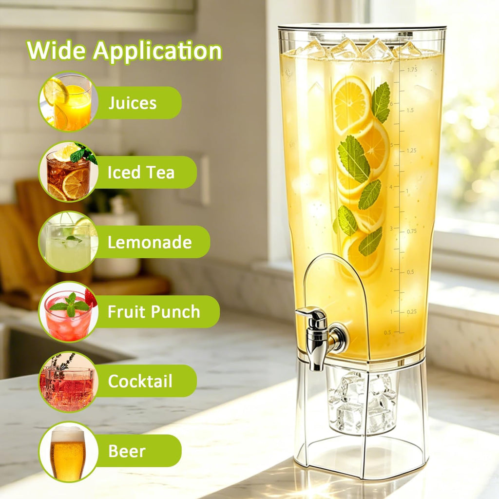 Gallon Drink Dispenser for Parties, Plastic Beverage Dispenser with Stand & Fruit Infuser - Set of 2