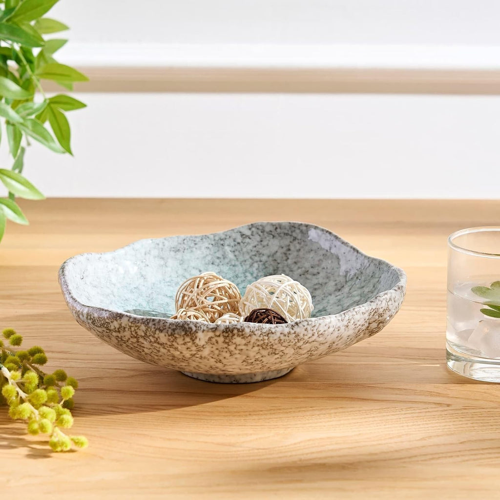 Ceramic Decorative Dish, 10 inch Dark Blue | Irregular-Edge Stoneware, Centerpiece Dish, Handcrafted, Multi-Purpose