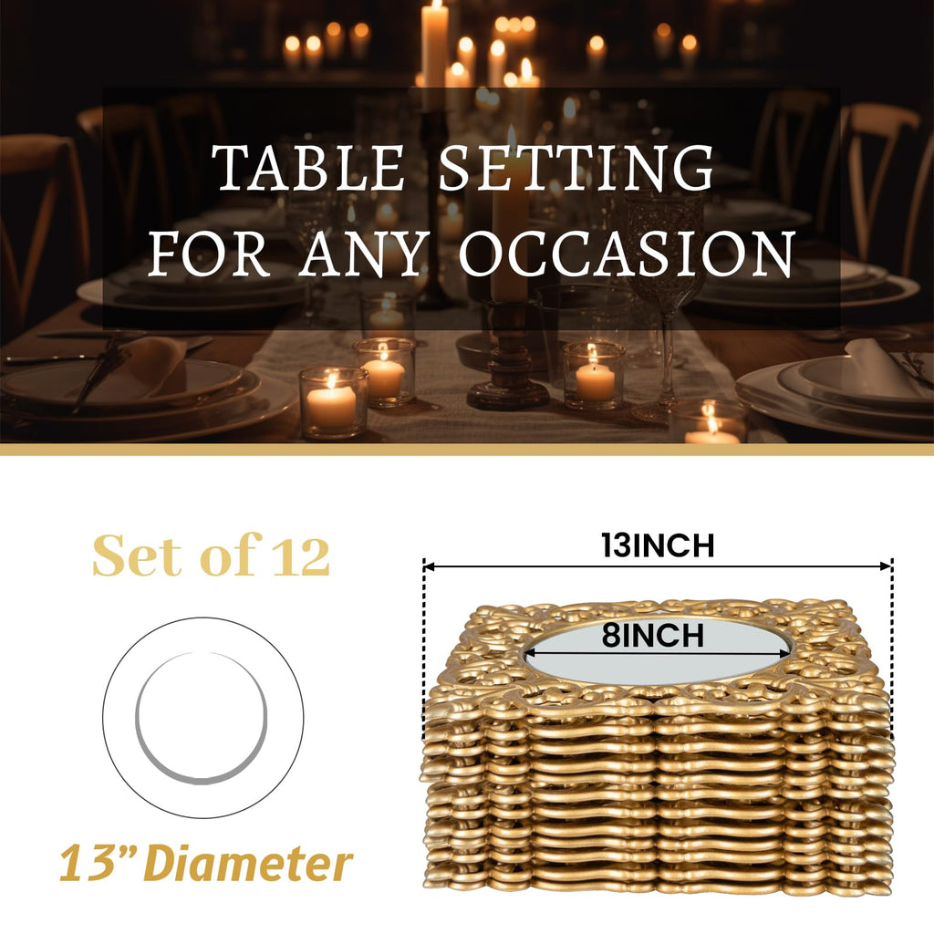 12" Set of 6, Mirror Square Plate Chargers