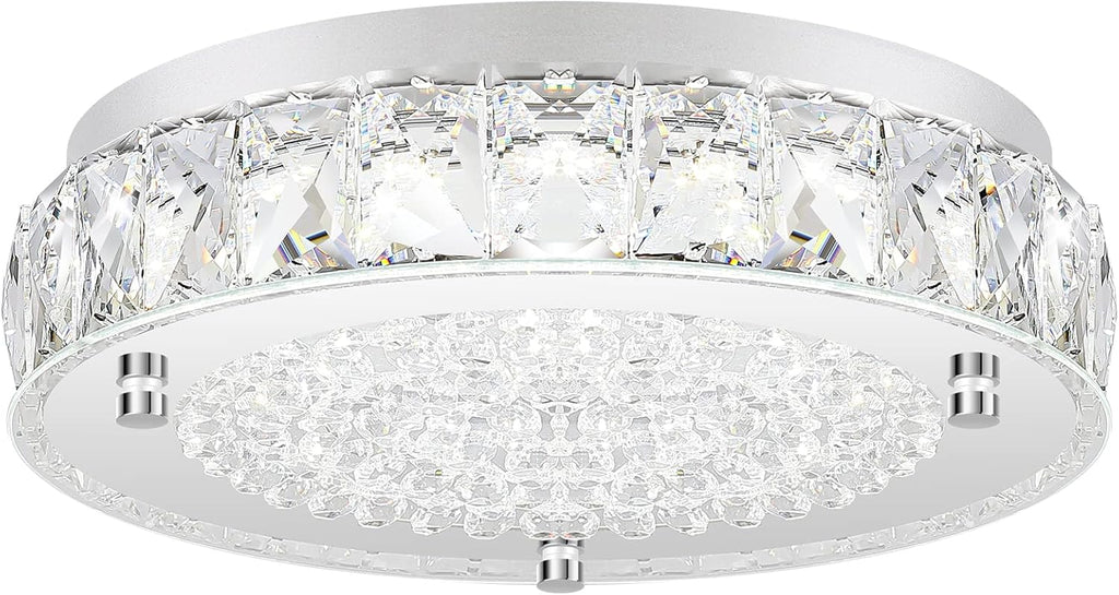 Crystal Chandeliers Flush Mount LED Ceiling Light Fixture, 5000K Daylight White Super Bright 1980LM 11-Inch Dimmable