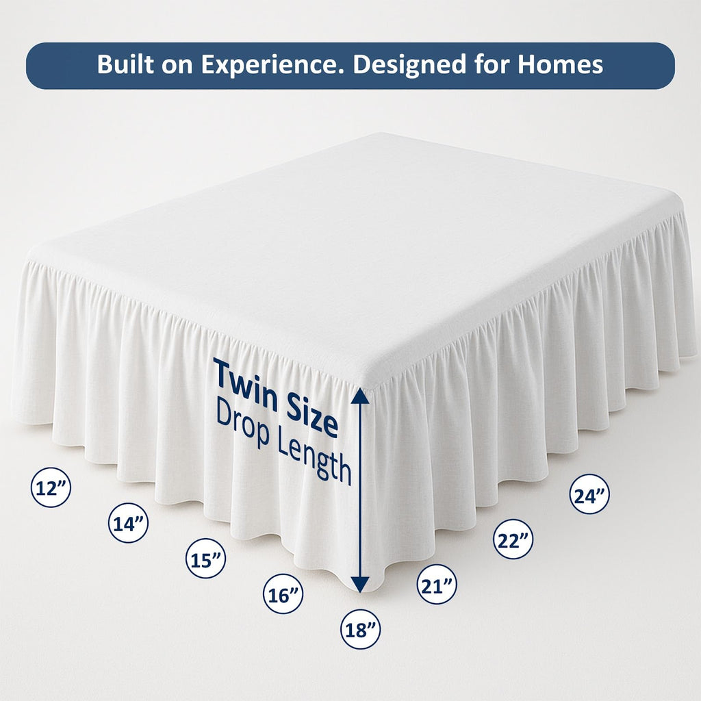 Ruffled Bed Skirt Twin Size - Dust Ruffle with Split Corners - Twin, White, 24 Inch Drop Dust Ruffle with Platform