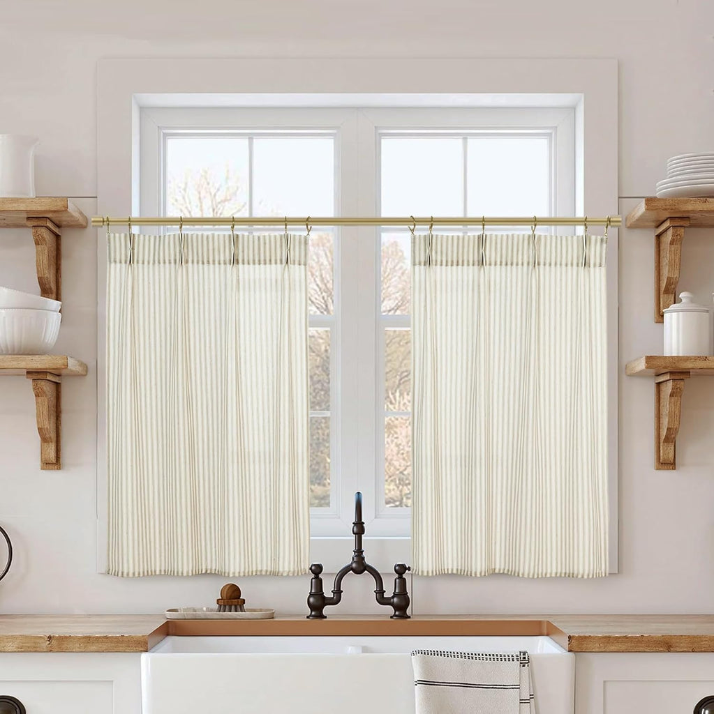 Kitchen Window Curtains Over Sink 24 Inch Length Sets,Rustic Country Pinch Pleated Linen Cafe Small Window Curtain