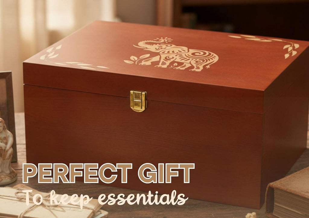 Keepsake Box Elephant Gifts for Women, Wooden Storage Boxes, Decorative Organizer with Lid for Memory Treasure