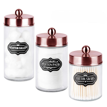 Apothecary Jars 3 Pack - Glass Bathroom Containers with Stainless Steel Lids - Rustic Farmhouse Decor Bathroom
