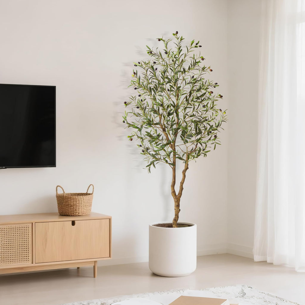 Artificial Olive Trees, 6Ft Tall Faux Olive Tree with Realistic Leaves and Fruits, Fake Potted Olive Silk Tree, Floor