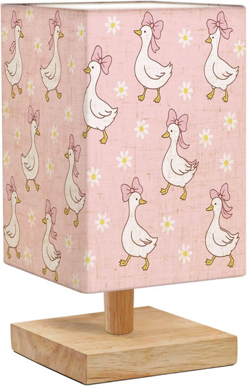 Bedside Desk Lamps, Minimalist Cute Cottagecore Spring Goose Seamless Cartoon Coquette Hand Drawn Nightstand lamps