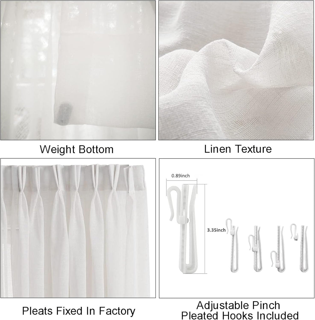 Window Sheer Curtains 42 inches Wide, White with Black Border Semi Pinch Pleated Sheer Curtains Panels Drapery, 42" W