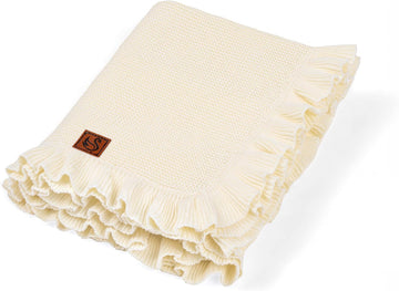 Ruffle Knit Blanket for Baby - 100% Luxury Soft Cotton Knit Warm Cozy Cuddle Stroller Crib Blanket for Newborns