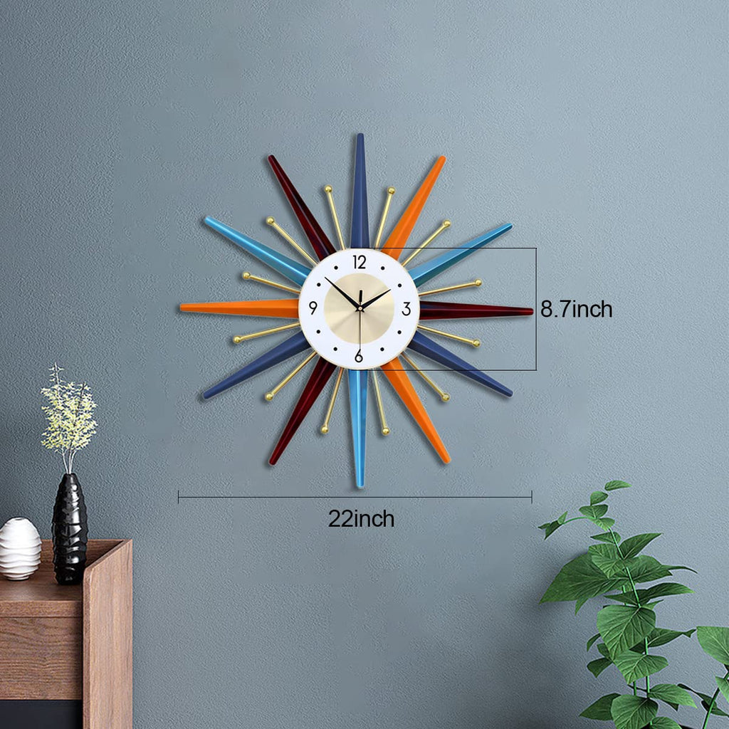 Large Wall Clock 22 Inch Mid Century Wall Clocks Starburst Clock Non Ticking Battery Operated 3D Wall Clocks Home
