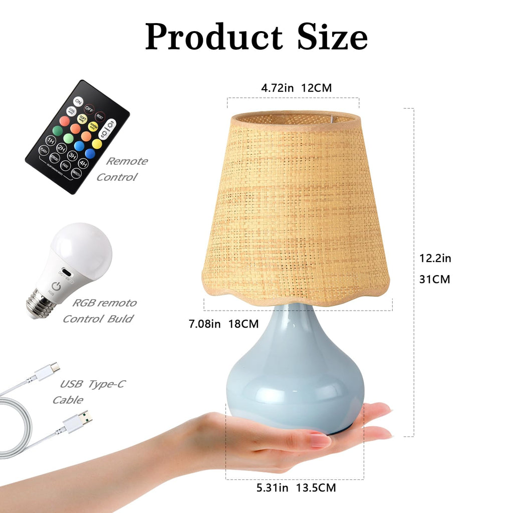 Cordless Table Lamp Rechargeable, Light Blue Mini Cute Table Lamp for Nightstand, Battery Operated Small Table Lamp