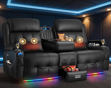 Power Reclining Loveseat Sofa with Console, Wall Hugger RV Recliner Couch, Home Theater Seating with Heating &
