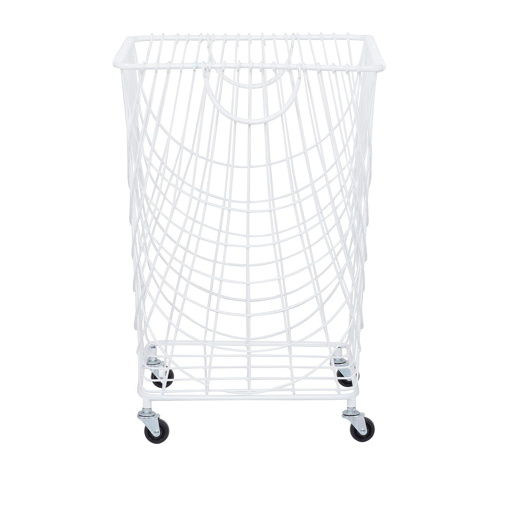 Metal Storage Cart Deep Set Mesh Rolling Laundry Basket, 17" x 17" x 24", White