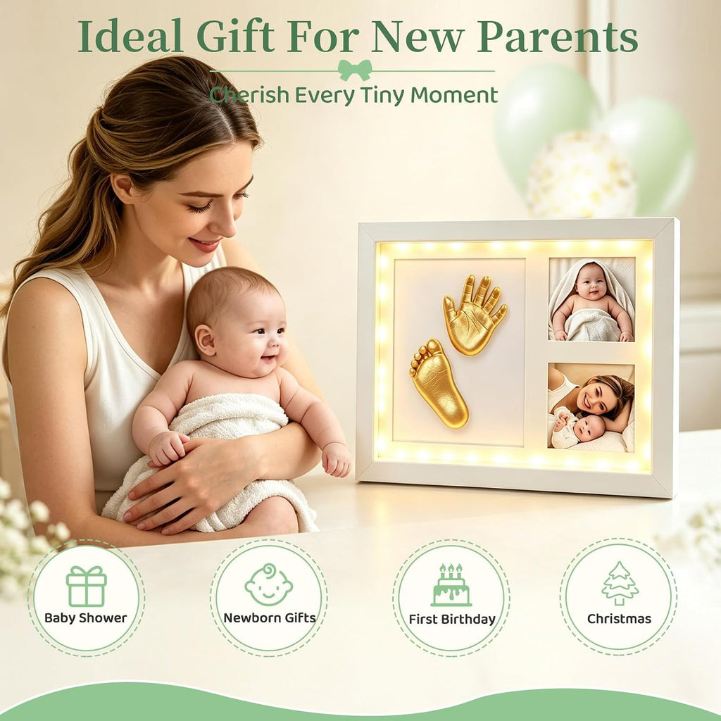Baby Hand and Foot Casting Kit, Lighted Shadow Box Frame, Newborn Keepsake