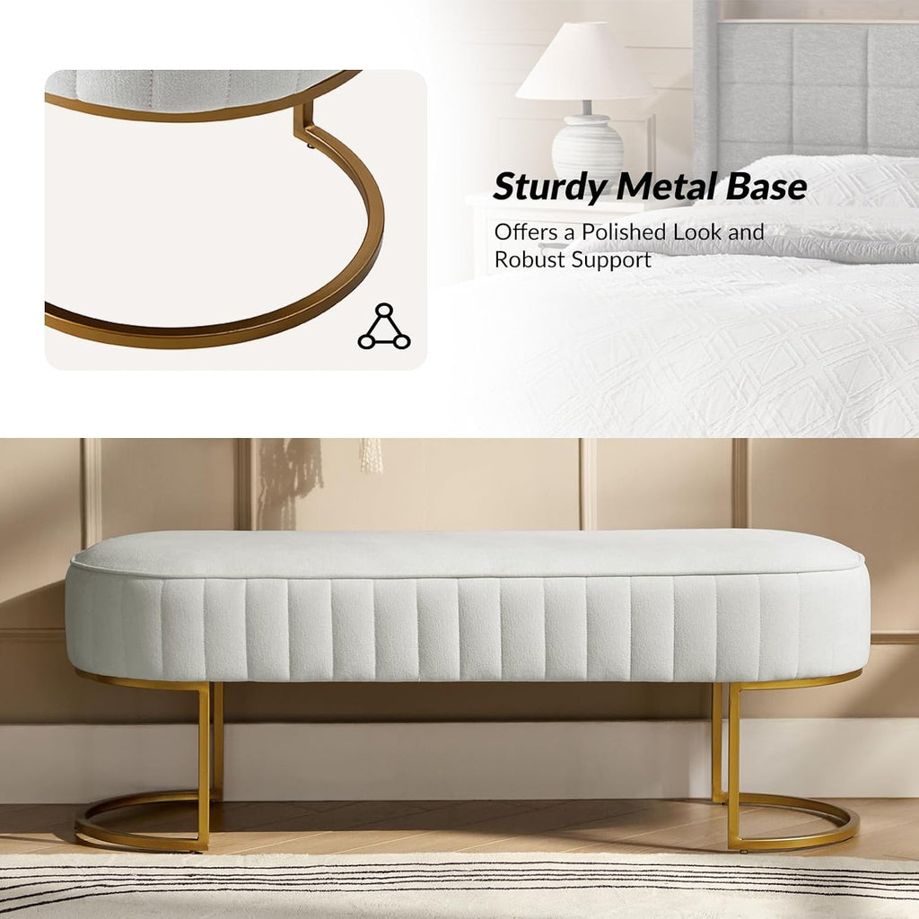 46" Velvet Bench, Upholstered Entryway Bench End of Bed with Gold Legs, Bed Ottoman Bench Living Room Footrest