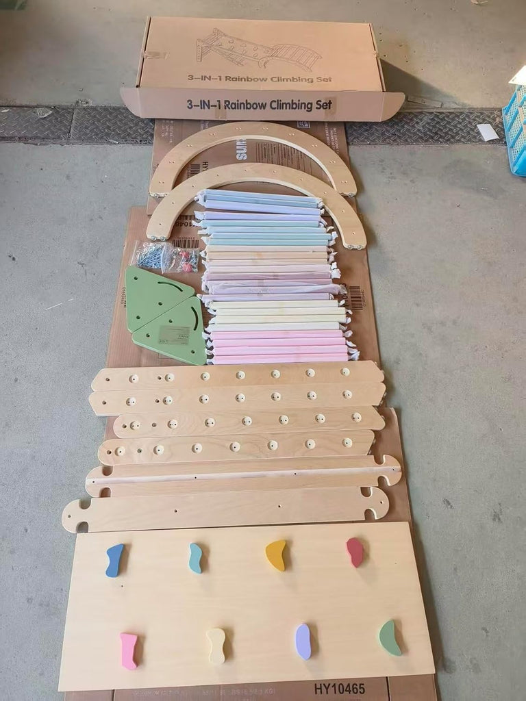 Foldable Pikler Triangle Climbing Set Wooden 7 in 1 Montessori Climber Toys for Toddlers 1-3 Baby Jungle Gym Indoor