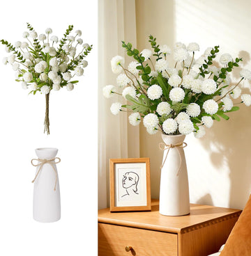 Artificial Flowers with White Ceramic Vase Included,Vase with Flowers - Set of 12