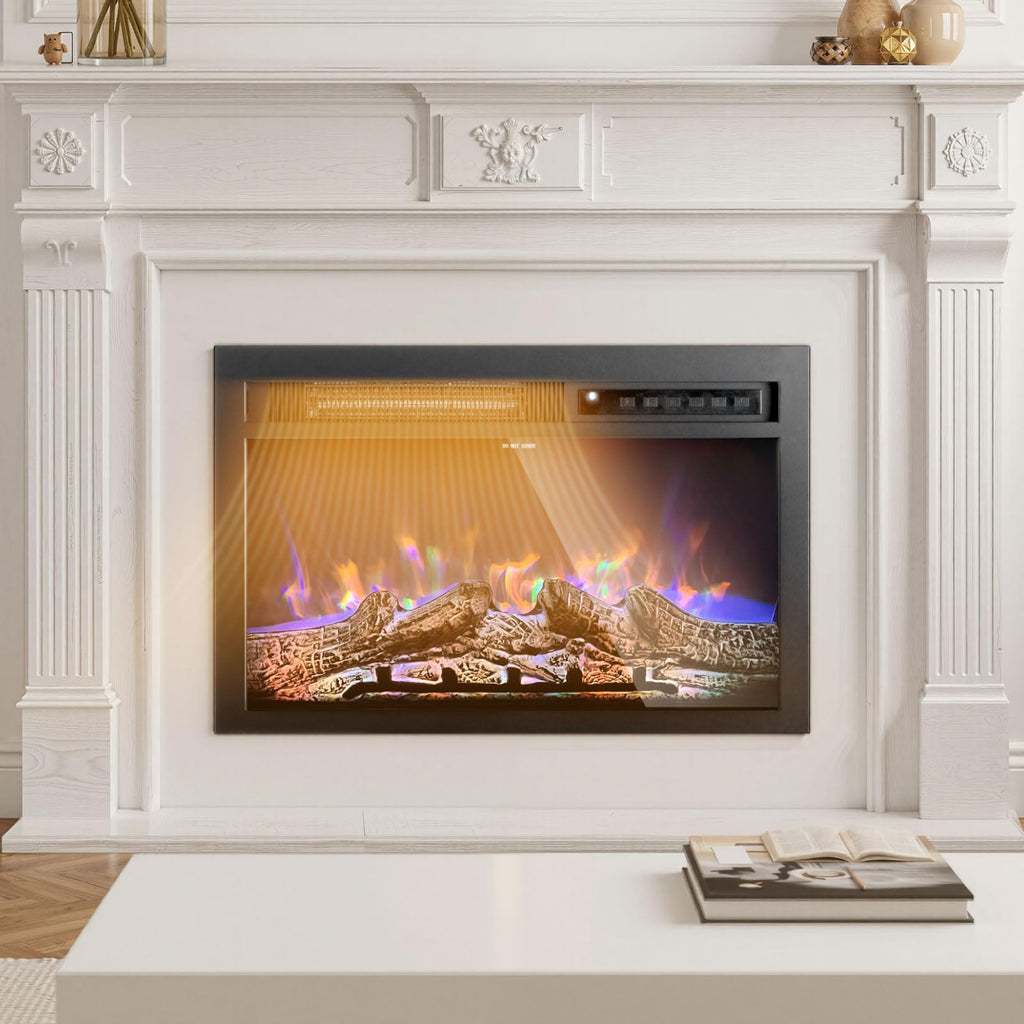 Electric Fireplace Insert, 26 inch Recessed and Wall Mounted with Adjustable Flame Color Brightness & 8h Timer &