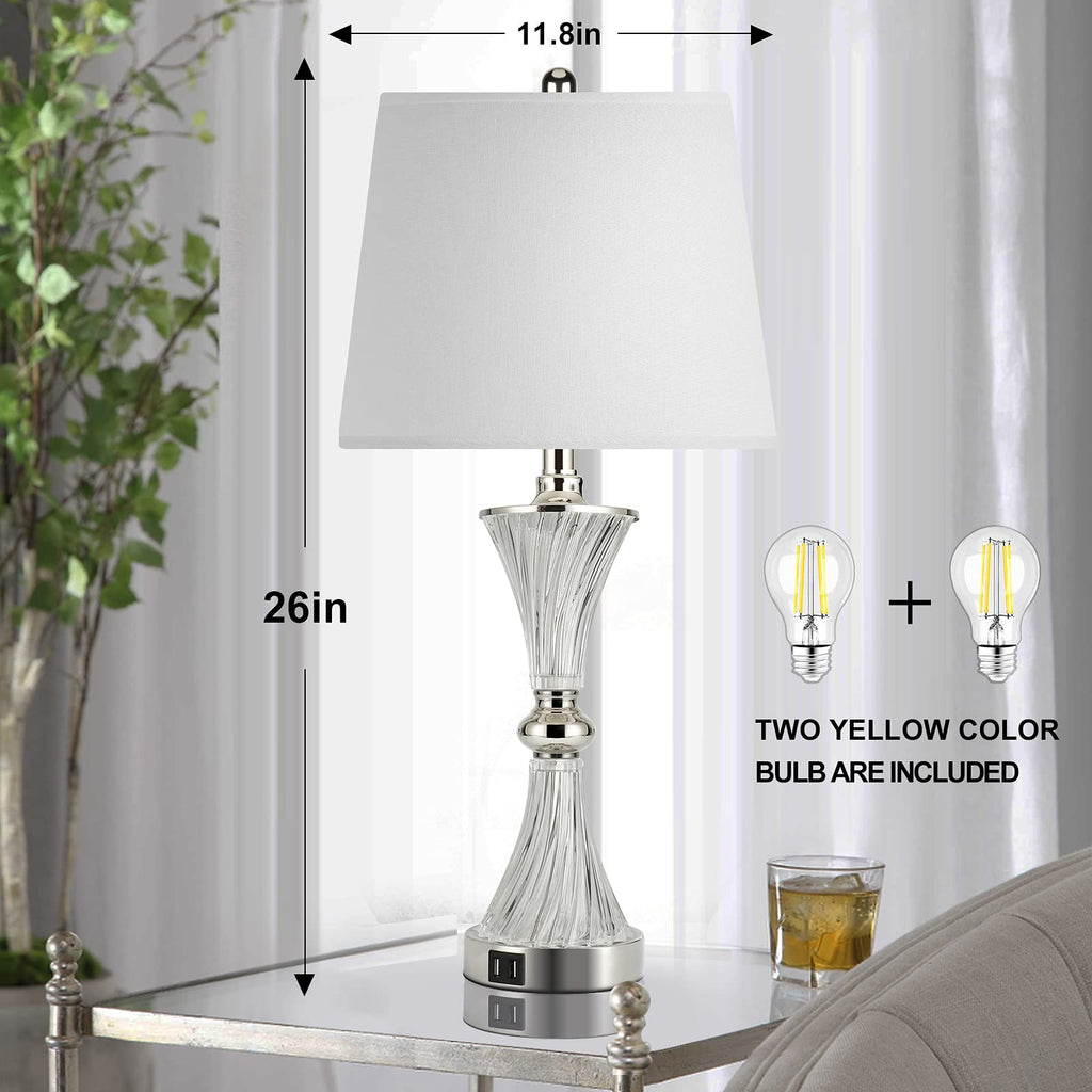 Touch Control Table Lamp s 3 Way Dimmable White Drum Shade Modern Bedsides Nightstand lamp Set of 2 with 2 USB