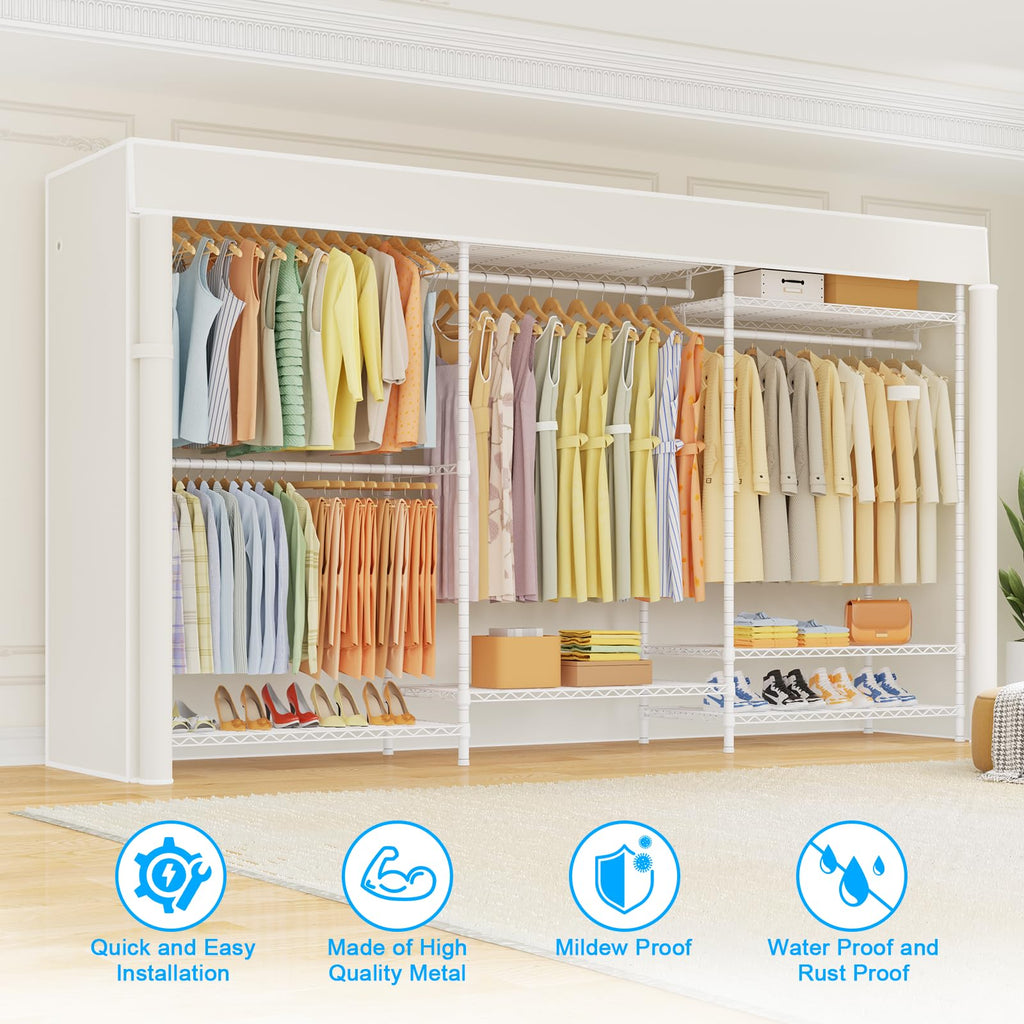E13C Pro Heavy Duty Closet Organizer System,Freestanding Clothing Racks for Hanging Clothes,Adjustable Garment Rack