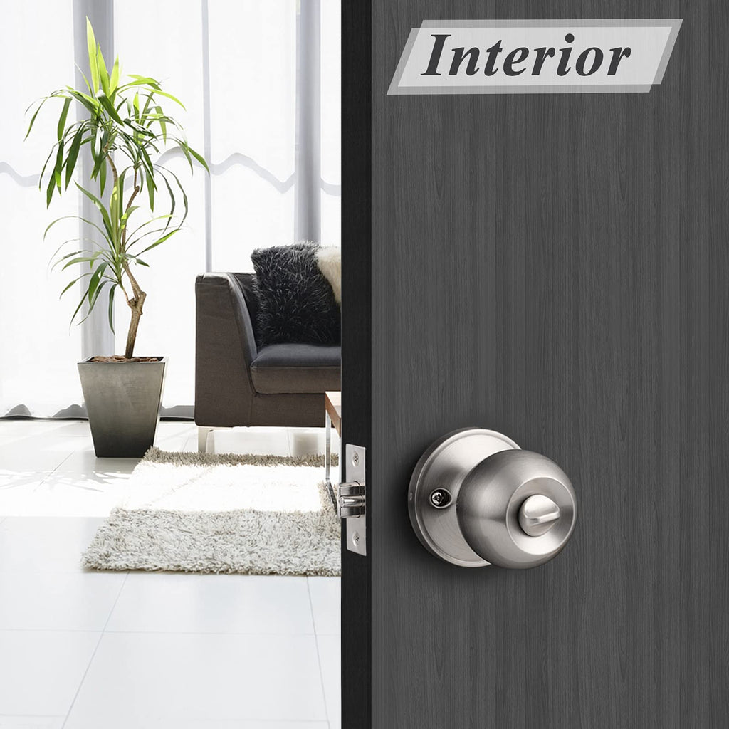 2 Pack Keyed Alike Door Knobs Combo Pack, Brushed Nickel Ball Entry Door Knobs Entrance Lockset, Interior Exterior