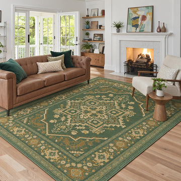 Traditional Emerald Green Vintage Medallion Rug
