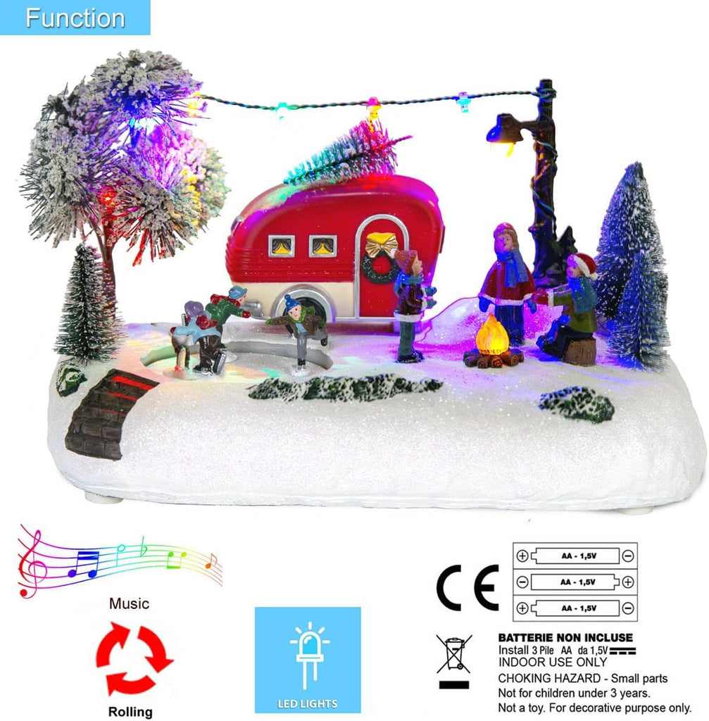 Animated Christmas Camper Village Building and Skating