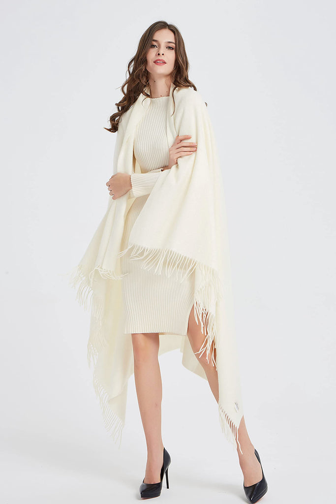 Premium Cashmere Throw Blanket with Fringe (Ivory)