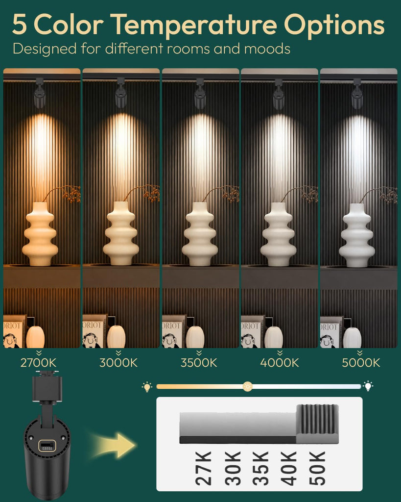 15W J Type Track Lighting Heads 1200LM, Adjustable Beam Angles 20° 30° 40° 50° 60°, 2700K 3000K 3500K 4000K