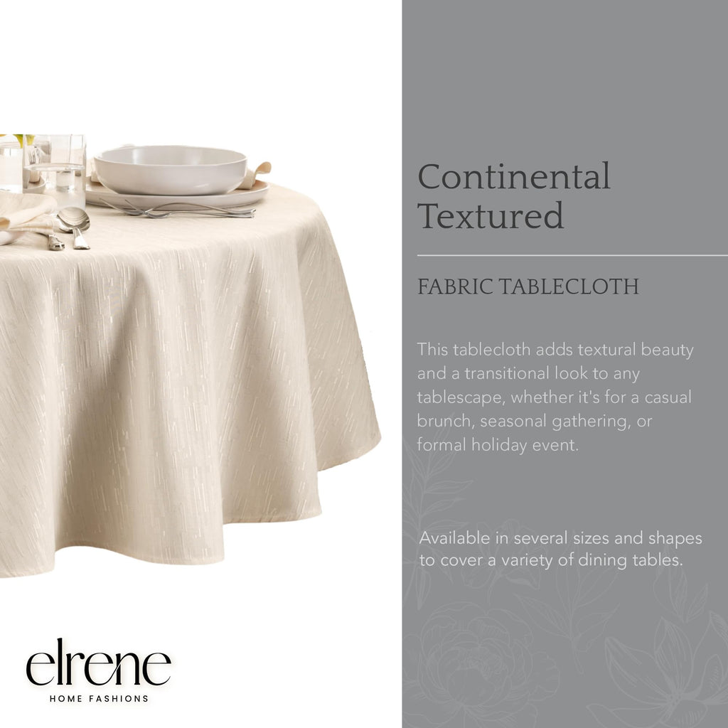 Continental Solid Texture Water Resistant Tablecloth, Ivory - 70" W x 70" L Round