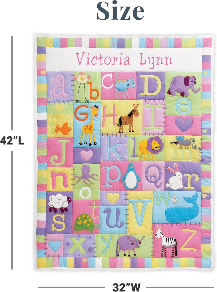 Personalized Baby Quilt - 3D Applique & Embroidered Name - Heirloom Keepsake for New Baby Shower - Textured Details