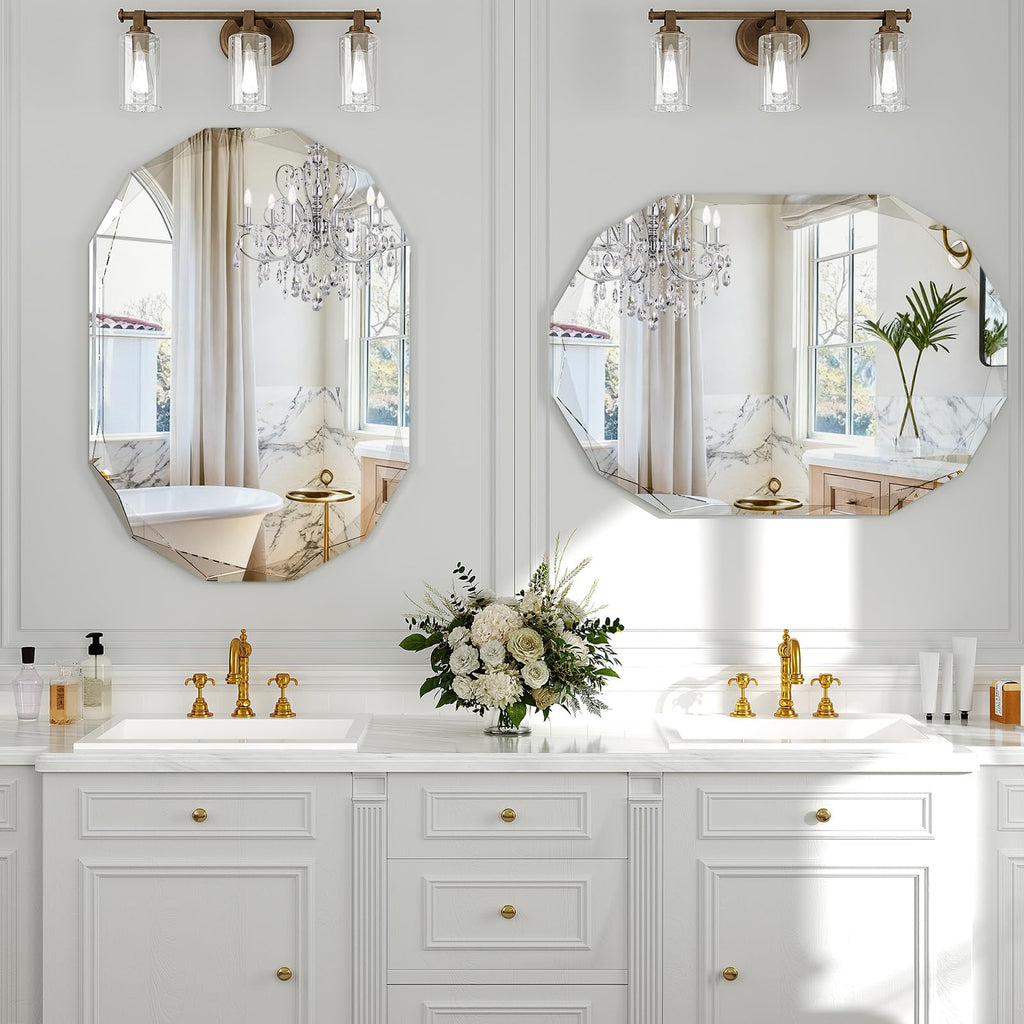 36x24 Inch Beveled Oval Bathroom Mirror, Frameless Copper-Free Silver Mirror, Modern Vanity Mirror, Decorative Wall