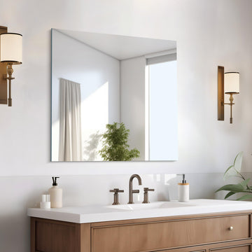 Frameless Mirror, 30x30 Square Bathroom Mirrors for Wall, Frameless Vanity Mirror Over Sink with Polished Edge, 3mm