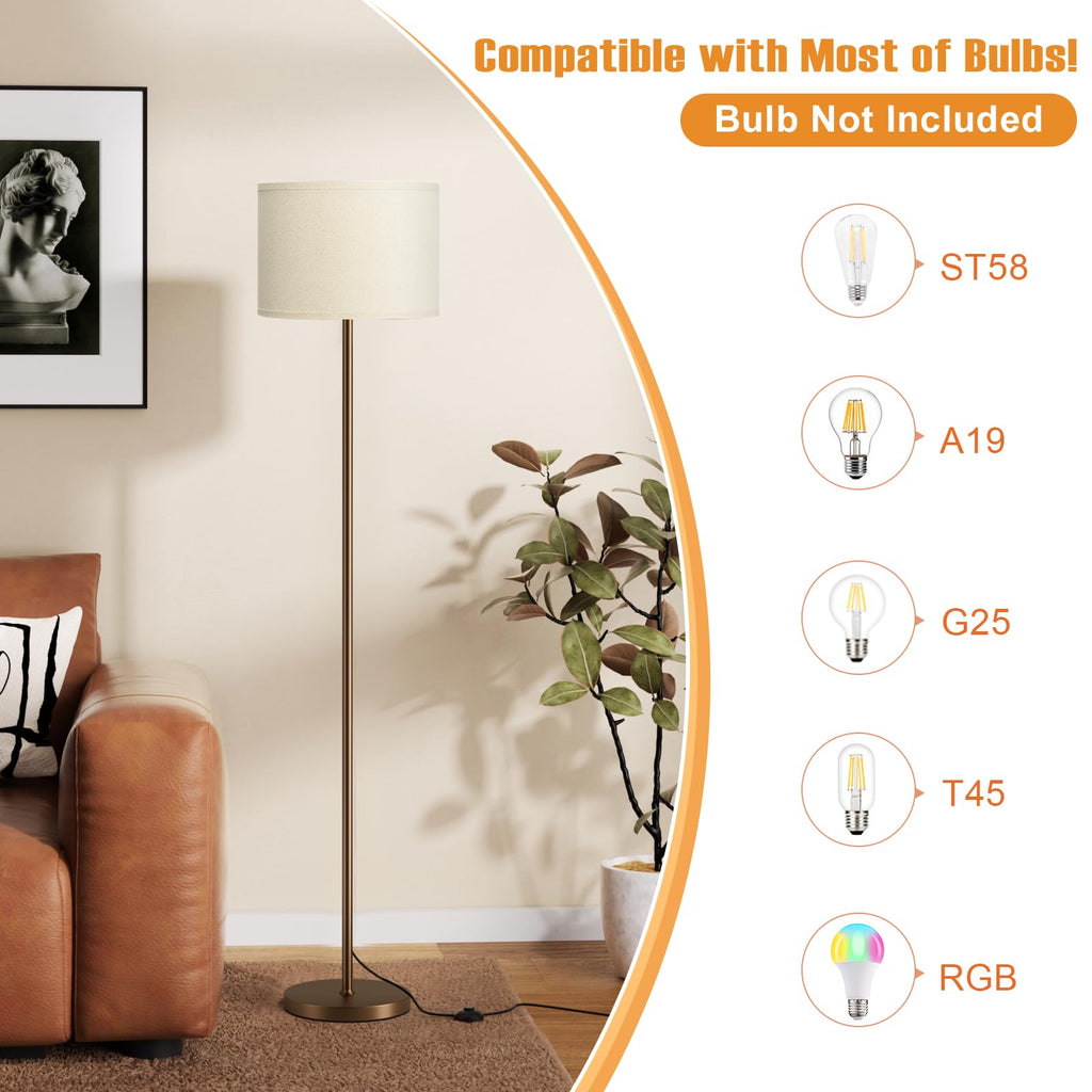 60'' Modern Floor Lamp with Shade, Tall Lamps, Beige Shade with Brown Pole(Without Bulb)