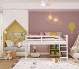 Junior Low Loft Bed with Stairs, White Wood Loft Bed Full for Adults, Kids and Young Teens