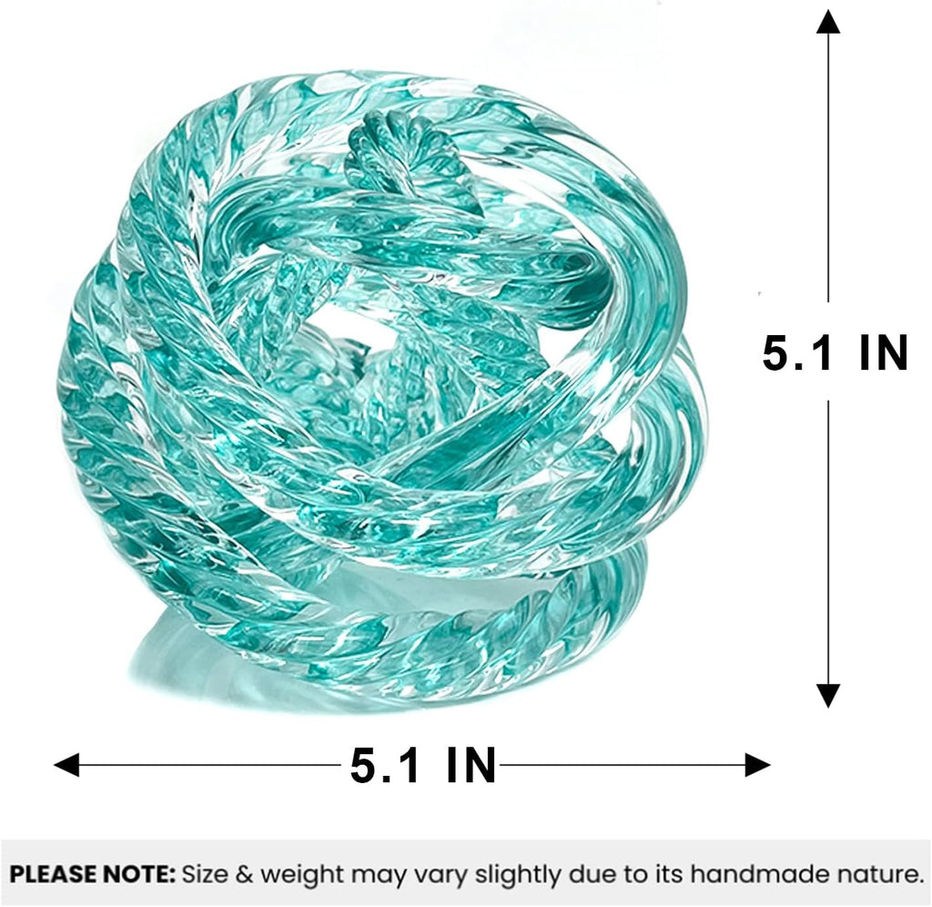 Glass Knot Teal Orbit Ball - 5 Inch Hand Blown Infinity Sculpture Decor Glass Orbit Home Decor Table Decoration