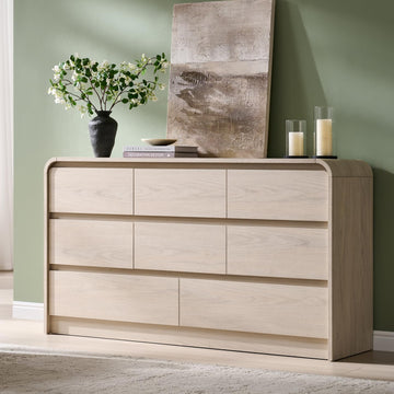 Modern 8 Drawers Dresser, 55" Wide Wood Dressers, Cream