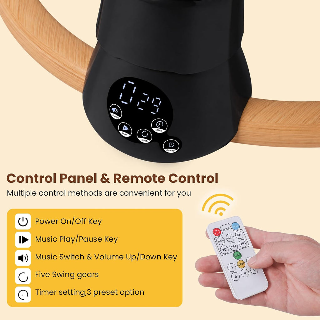 Black Smart Electric Baby Swing for Infants with 10 Preset Melodies