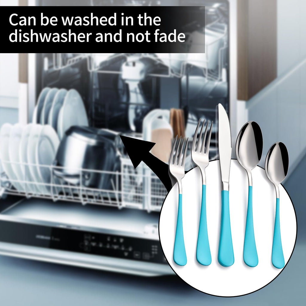 20-Pieces Blue Silverware Sets for 4,Blue Handle Stainless Steel Cutlery Set, Include Forks Spoons and Knives Set