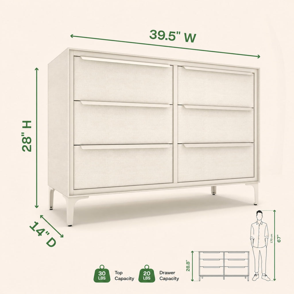 Naima 6-Drawer Premium Fabric Dresser, Waterproof, Beige