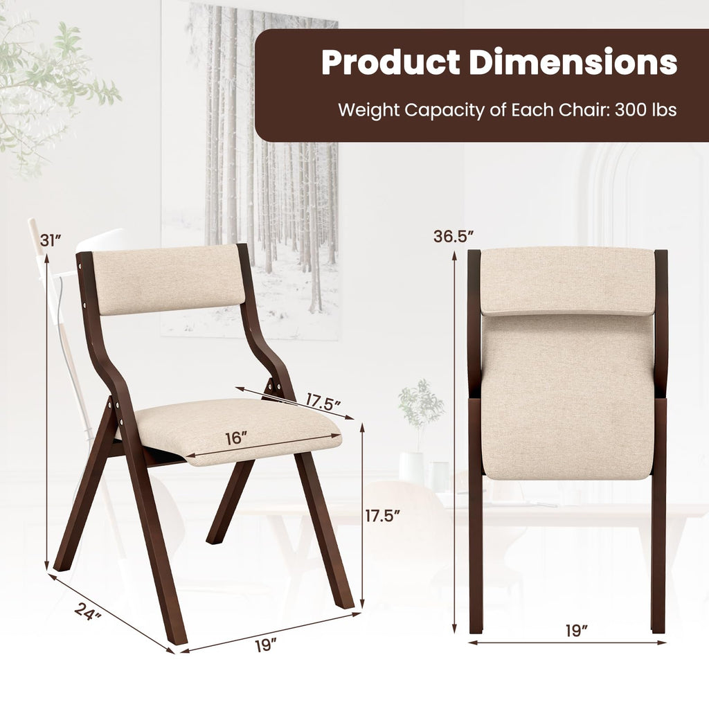 Folding Dining Chairs Set of 4, No Assembly Folding Chairs w/Linen Padded Seats, Wood Foldable Kitchen Chairs, Easy