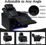 Home Theater Seating,Top-Grain Leather Recliner Sofa, Zero Gravity Power Reclining Couch with Ambient LED Lights